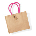Natural-Fuchsia - Back - Westford Mill Classic Jute Shopper Bag