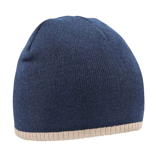 French Navy-Stone - Front - Beechfield Two Tone Pull-On Beanie