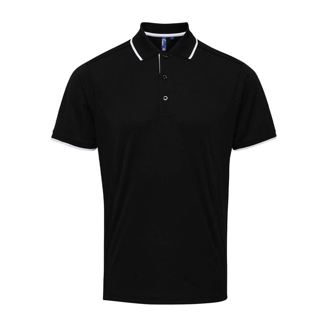 Black-White - Front - Premier Mens Coolchecker Contrast Pique Polo Shirt
