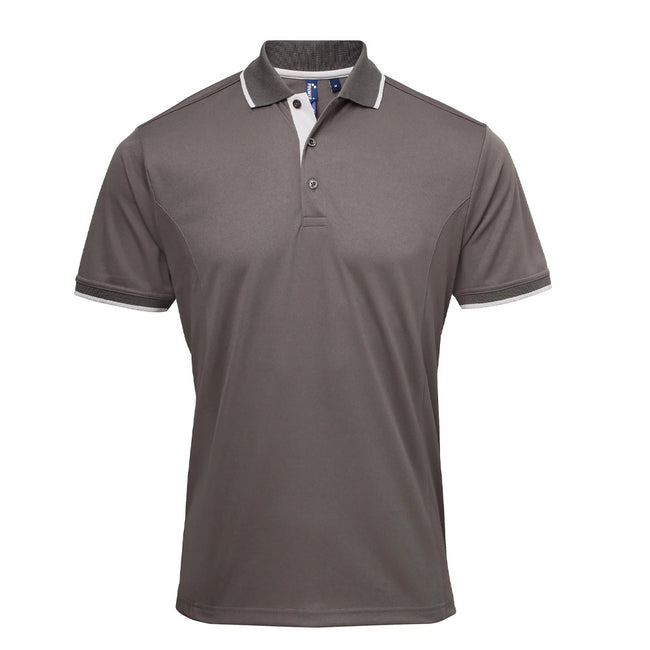 Dark Grey-Silver - Front - Premier Mens Coolchecker Contrast Pique Polo Shirt
