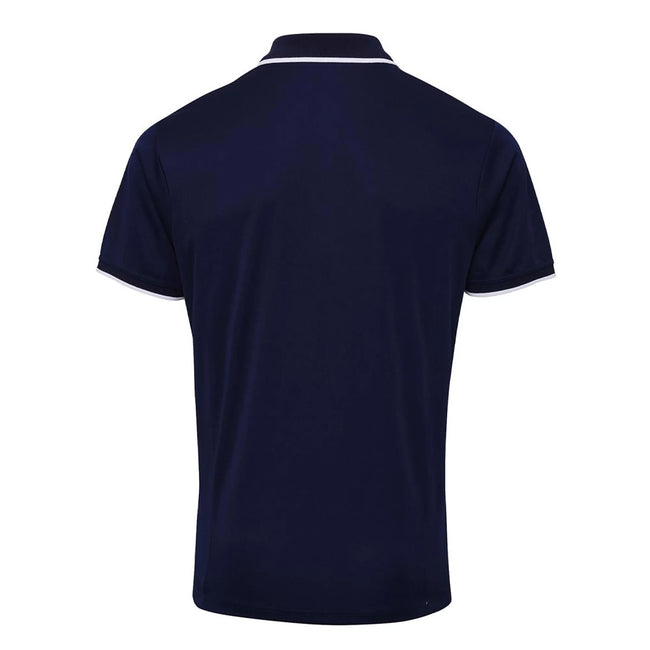 Navy-White - Back - Premier Mens Coolchecker Contrast Pique Polo Shirt