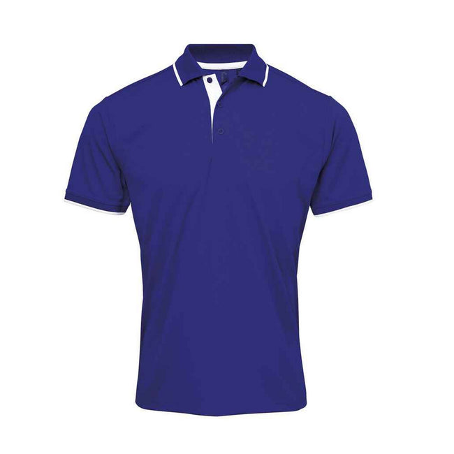 Royal Blue-White - Front - Premier Mens Coolchecker Contrast Pique Polo Shirt