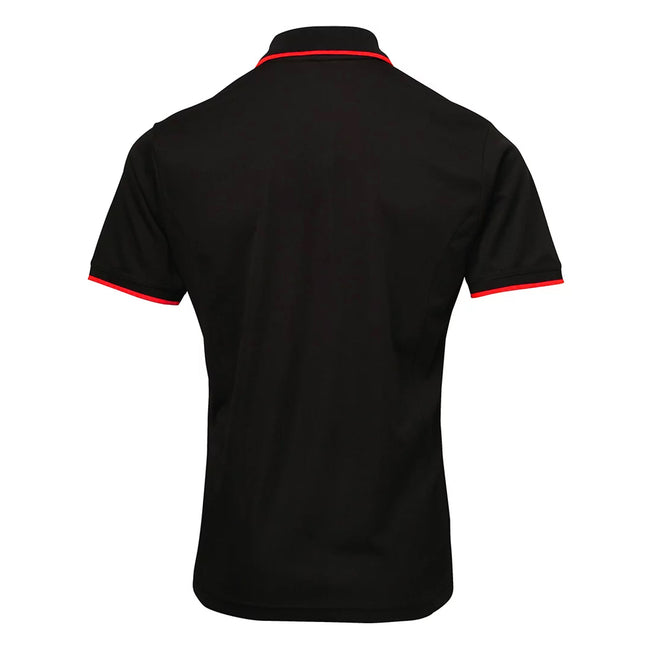 Black-Red - Back - Premier Mens Coolchecker Contrast Pique Polo Shirt