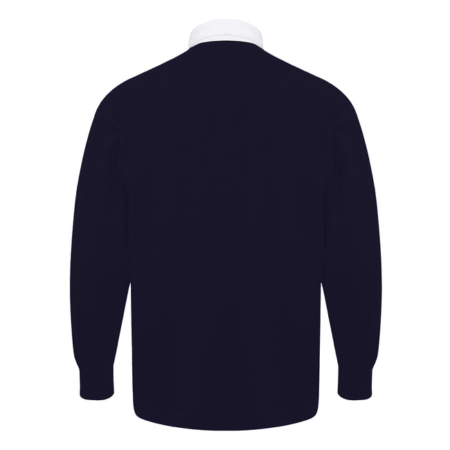 Navy-White - Back - Front Row Mens Classic Long-Sleeved Rugby Shirt