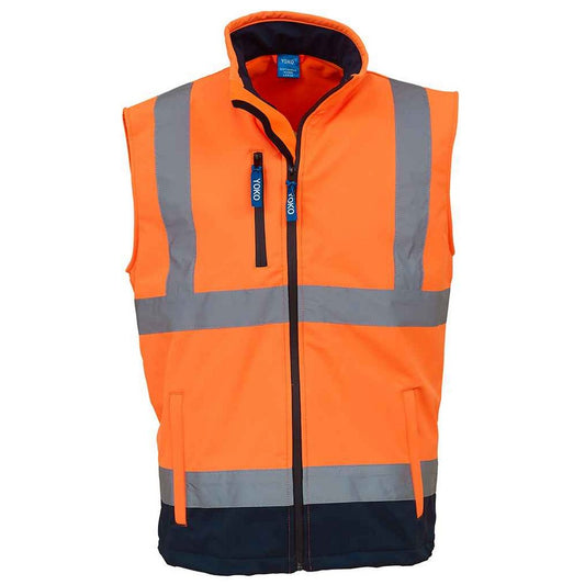 Orange-Navy - Front - Yoko Unisex Adult Contrast Softshell Hi-Vis Gilet