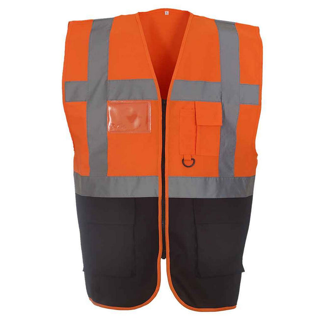 Orange-Navy - Front - Yoko Unisex Adult Executive Hi-Vis Waistcoat