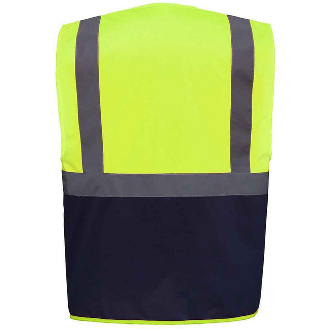 Yellow-Navy - Back - Yoko Unisex Adult Executive Hi-Vis Waistcoat