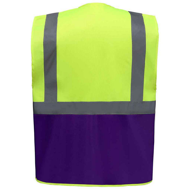 Yellow-Purple - Back - Yoko Unisex Adult Executive Hi-Vis Waistcoat