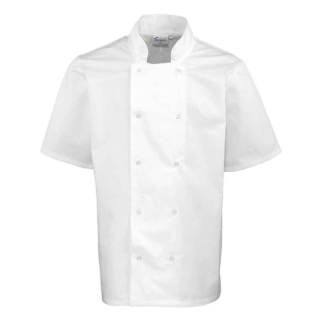 White - Front - Premier Unisex Adult Stud Front Short-Sleeved Chef Jacket