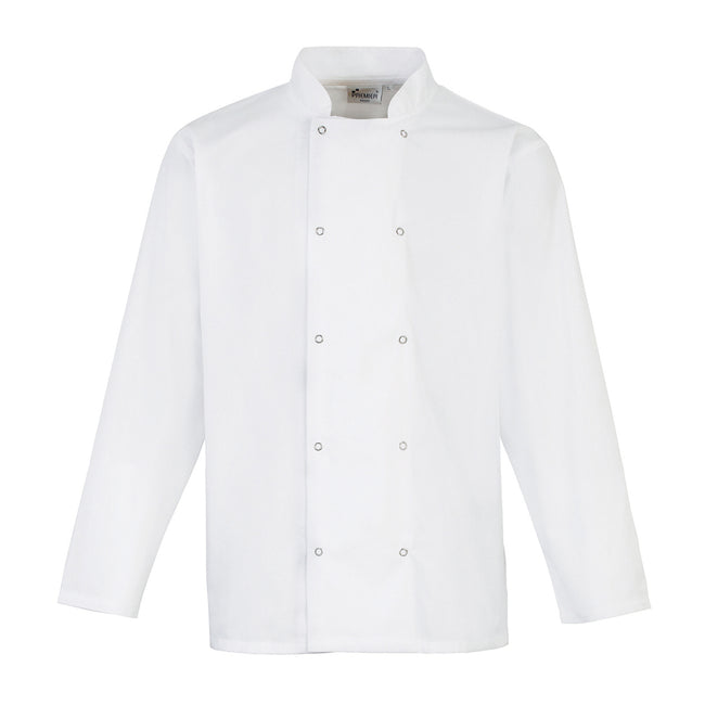 White - Front - Premier Unisex Adult Stud Front Long-Sleeved Chef Jacket