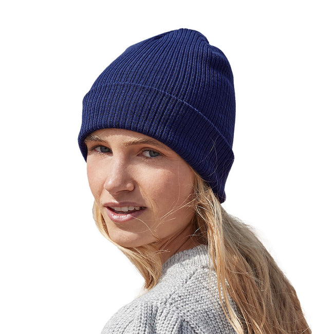 Oxford Navy - Side - Beechfield Unisex Adult Organic Cotton Fine Knit Beanie