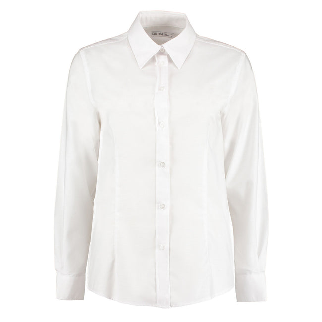 White - Front - Kustom Kit Womens-Ladies Oxford Tailored Long-Sleeved Shirt