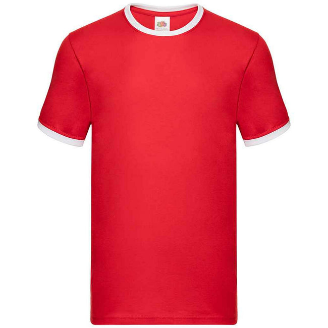 Red-White - Front - Fruit of the Loom Mens Ringer Contrast T-Shirt