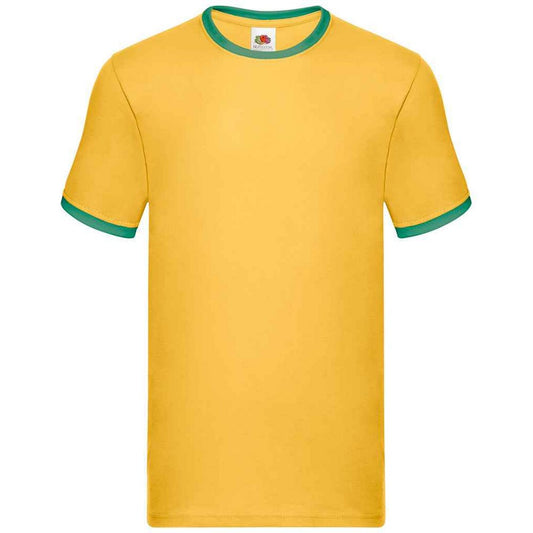 Sunflower-Kelly Green - Front - Fruit of the Loom Mens Ringer Contrast T-Shirt