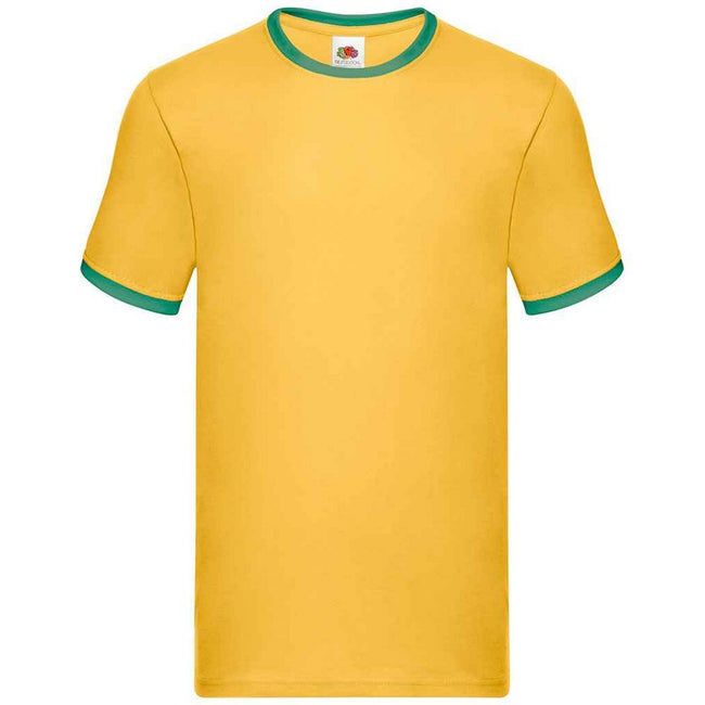 Sunflower-Kelly Green - Front - Fruit of the Loom Mens Ringer Contrast T-Shirt