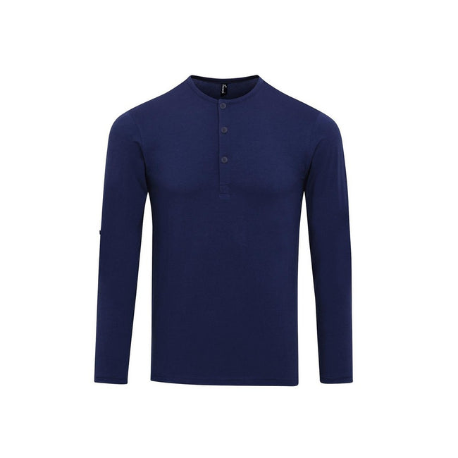 Indigo - Front - Premier Mens Long John Roll Sleeve T-Shirt