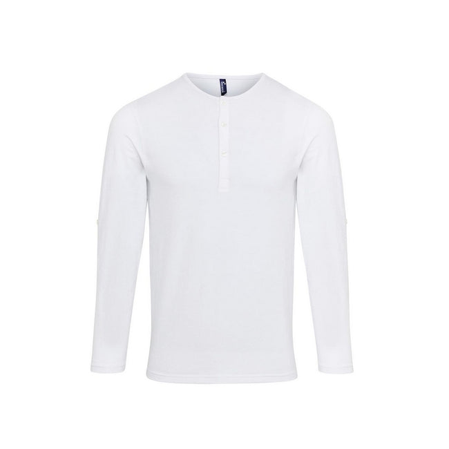 White - Front - Premier Mens Long John Roll Sleeve T-Shirt