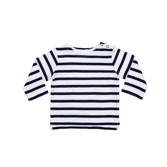 White-Nautical Navy - Front - Babybugz Baby Breton Stripe Long-Sleeved T-Shirt