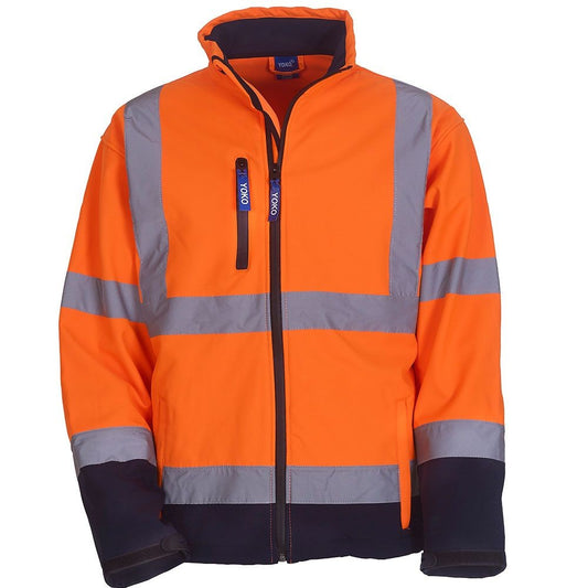 Orange-Navy - Front - Yoko Unisex Adult Hi-Vis Soft Shell Jacket