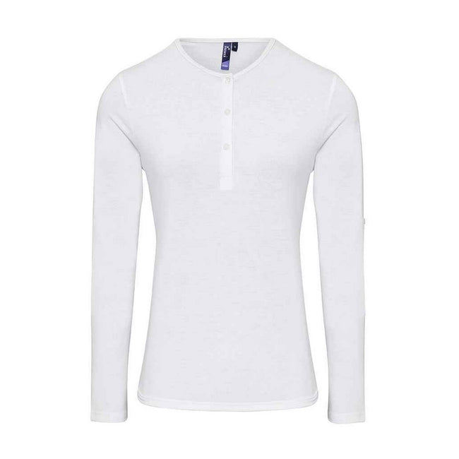 White - Front - Premier Womens-Ladies Long John Plain Roll Sleeve T-Shirt