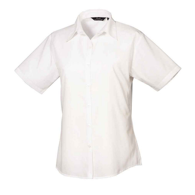 White - Front - Premier Womens-Ladies Poplin Short-Sleeved Blouse