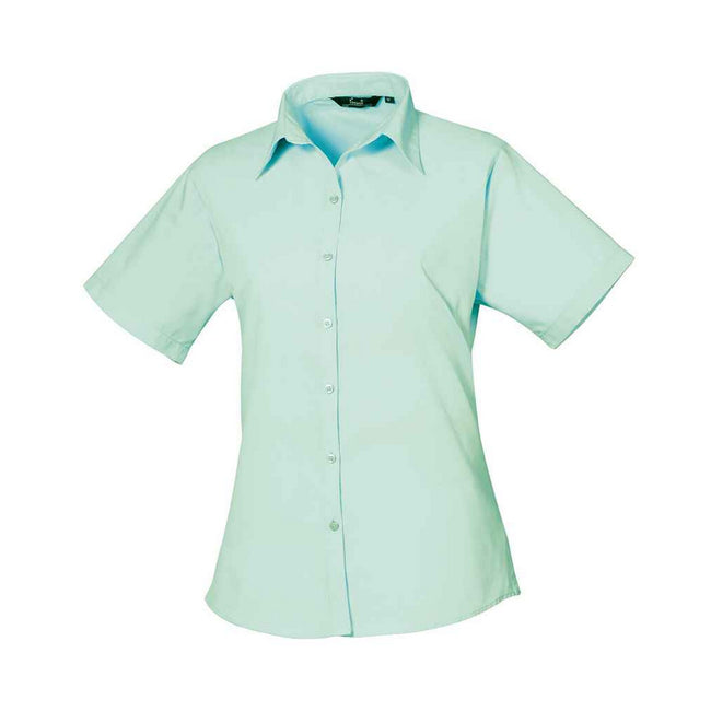 Aqua - Front - Premier Womens-Ladies Poplin Short-Sleeved Blouse