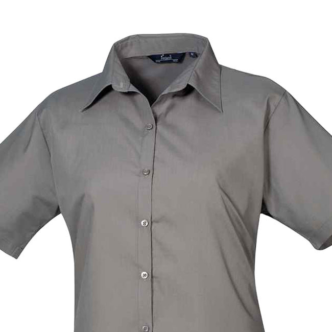Dark Grey - Back - Premier Womens-Ladies Poplin Short-Sleeved Blouse