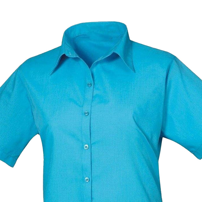 Turquoise - Back - Premier Womens-Ladies Poplin Short-Sleeved Blouse