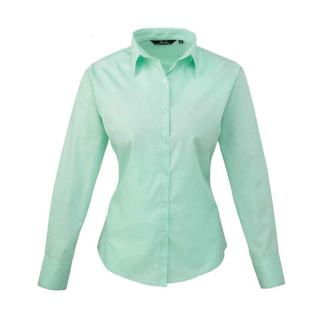 Aqua - Front - Premier Womens-Ladies Long-Sleeved Shirt