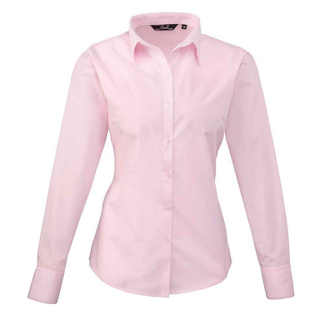 Pink - Front - Premier Womens-Ladies Long-Sleeved Shirt