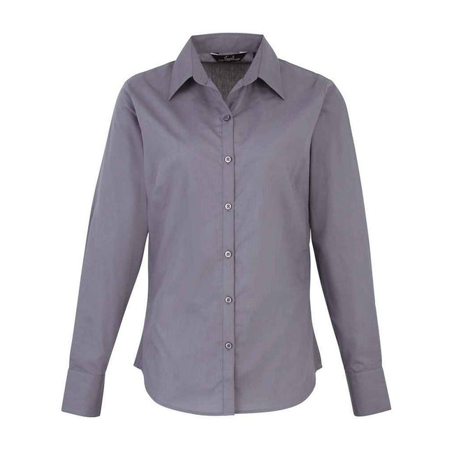Steel - Front - Premier Womens-Ladies Long-Sleeved Shirt