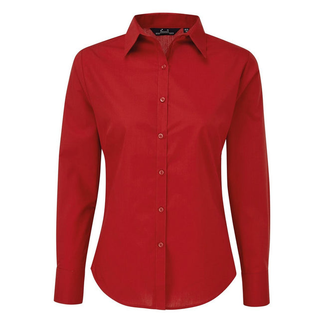 Red - Front - Premier Womens-Ladies Long-Sleeved Shirt