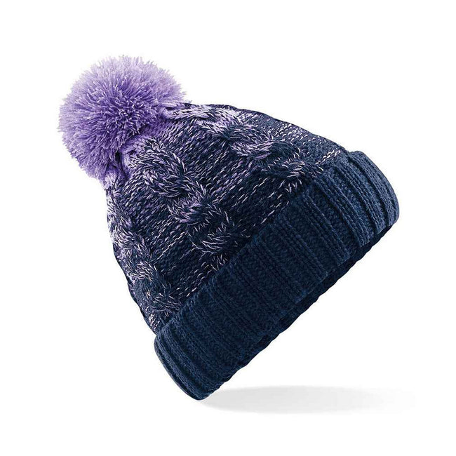 Lavender-French Navy - Front - Beechfield Unisex Adult Ombre Pom Pom Beanie