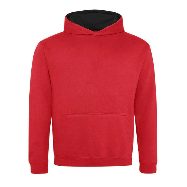 Fire Red-Jet Black - Front - Awdis Childrens-Kids Varsity Hoodie