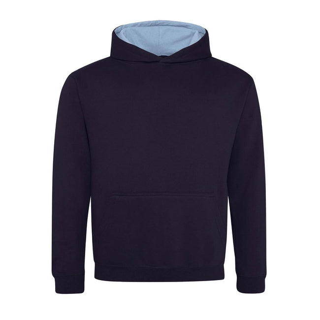 New French Navy-Sky Blue - Front - Awdis Childrens-Kids Varsity Hoodie
