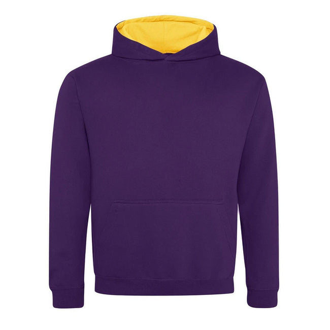 Purple-Sun Yellow - Front - Awdis Childrens-Kids Varsity Hoodie