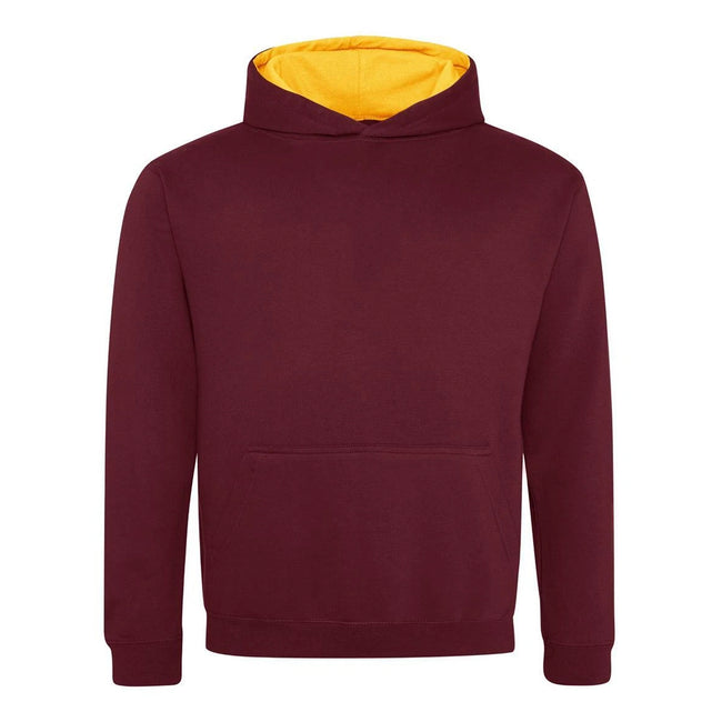 Burgundy-Gold - Front - Awdis Childrens-Kids Varsity Hoodie
