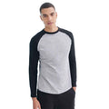 Heather Grey-Black - Side - Skinni Fit Mens Long-Sleeved Baseball T-Shirt
