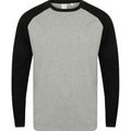 Heather Grey-Black - Front - Skinni Fit Mens Long-Sleeved Baseball T-Shirt