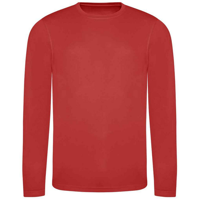 Fire Red - Front - AWDis Cool Mens Moisture Wicking Long-Sleeved T-Shirt