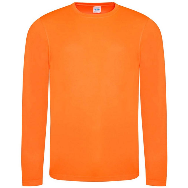 Electric Orange - Front - AWDis Cool Mens Moisture Wicking Long-Sleeved T-Shirt
