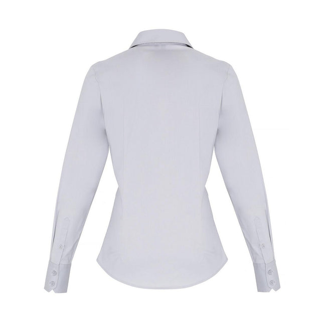 Silver - Back - Premier Womens-Ladies Poplin Stretch Long-Sleeved Shirt
