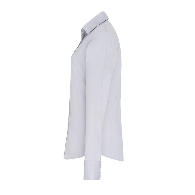 Silver - Side - Premier Womens-Ladies Poplin Stretch Long-Sleeved Shirt