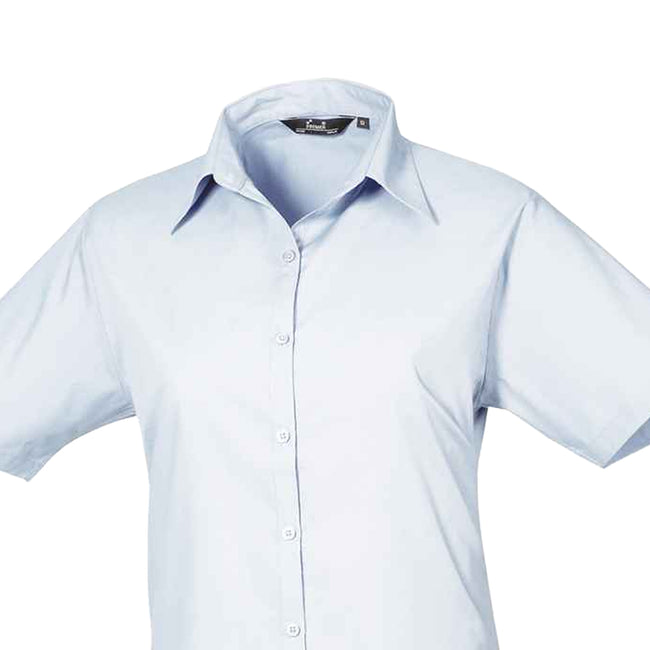 Light Blue - Back - Premier Womens-Ladies Poplin Short-Sleeved Blouse