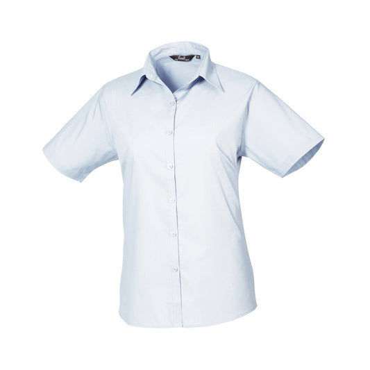 Light Blue - Front - Premier Womens-Ladies Poplin Short-Sleeved Blouse