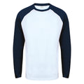 White-Oxford Navy - Front - Skinni Fit Mens Long-Sleeved Baseball T-Shirt