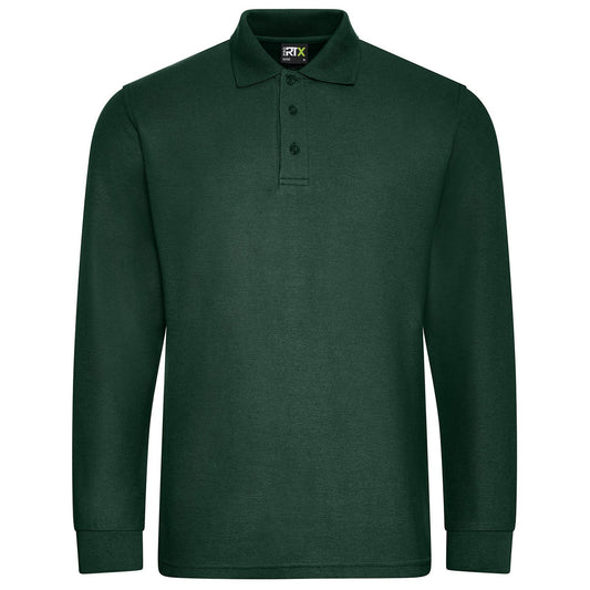 Bottle Green - Front - PRO RTX Mens Pro Pique Long-Sleeved Polo Shirt