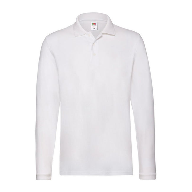 White - Front - Fruit of the Loom Mens Cotton Pique Long-Sleeved Polo Shirt
