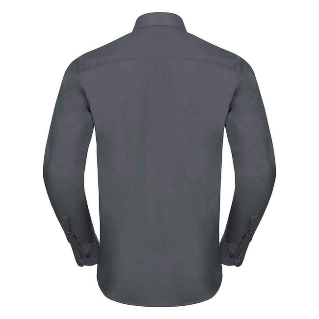 Convoy Grey - Back - Russell Collection Mens Poplin Tailored Long-Sleeved Shirt