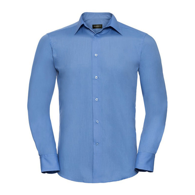 Corporate Blue - Front - Russell Collection Mens Poplin Tailored Long-Sleeved Shirt